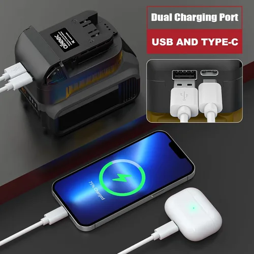 Vista 2 de aikeec Adaptador de batería compatible con Dewalt a compatible con Miwaulkee, puerto de carga USB/Tipo-C, convertidor de batería de 18 V/20 V