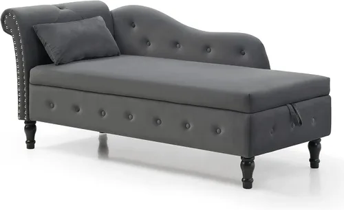 Vista 13 de Chaise Lounge - Chaise Lounge - Botones de terciopelo para interiores con almohada, decoración de cabeza de clavo con brazo enrollado