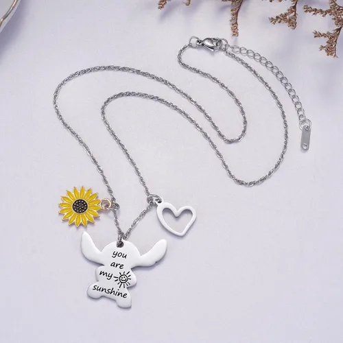Vista 4 de Ralukiia - Collar con la frase "Ohana mean family", llavero con forma de Stitch, regalos de joyería para niños y niñas