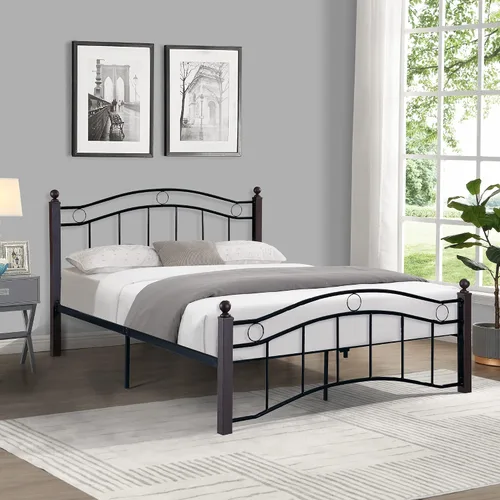 Vista 8 de IANIYA Marco de cama de plataforma de metal, soporte de listones de acero, no necesita somier, fácil montaje, tamaño matrimonial