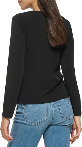 Vista 3 de Calvin Klein Blusa de manga larga con cremallera frontal fruncida para mujer