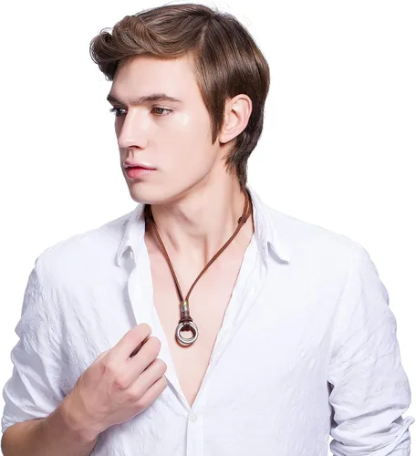 Vista 5 de FIBO STEEL Collar de aleación con colgante de vinatge para hombre, cadena de cuero ajustable