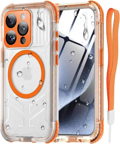 Vista 37 de Funda impermeable para iPhone 15 con Magsafe, protector de pantalla, cordón, IP68 militar de cuerpo completo a prueba de golpes, para deportes Negro