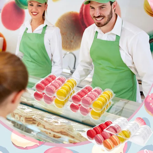 Vista 5 de Sherr 12 cajas de macarrones de plástico transparente para macarrones, bandejas de almacenamiento de macarrones, bandejas para galletas, bodas