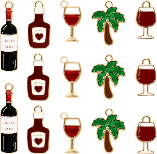 Vista 3 de Honbay 30 dijes esmaltados de vino tinto estilo hawaiano, para aretes, collares, pulseras, llaveros, joyería y manualidades (5 estilos), aleación