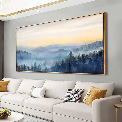 Vista 9 de YJYart Arte de pared de árbol para sala de estar, bosque y naturaleza, pintura de 20 x 40 pulgadas, enmarcado, paisaje, impresión en lienzo