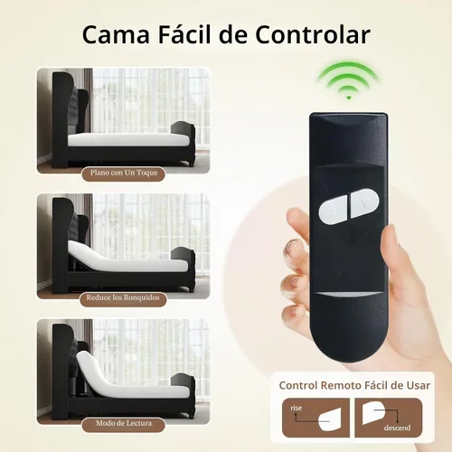 Vista 3 de LUXOAK Base de cama ajustable tamaño Queen con cabecero copetudo y respaldo de ala, base de cama ajustable inteligente con doble motor y control