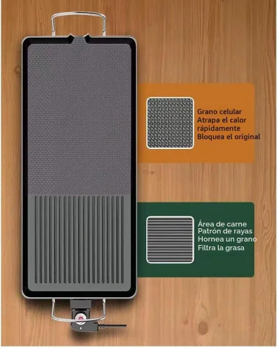 Vista 8 de Parrilla eléctrica, barbacoa familiar para interiores, sartén antiadherente con revestimiento sin humo, control de 5 niveles con ajuste