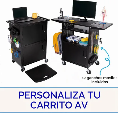 Vista 2 de Line Leader Stellar - Carrito de computadora con tablero de clavijas y ganchos personalizables, armarios de doble bloqueo, alimentación certificada