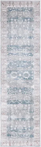 Vista 3 de SAFAVIEH Valencia Collection - Alfombra de pasillo de 2 pies 3 pulgadas x 12 pies, color gris y verde, diseño bohemio chic envejecido, no desprende