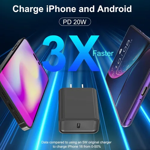 Vista 3 de Cargador de carga rápida para iPhone 16 y 15, paquete de 3 cargadores USB C PD de 20 W con cable de 10 pies, cable USB C tipo C para iPhone 16/16