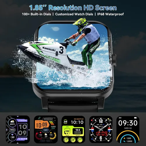 Vista 2 de Reloj inteligente para hombres y mujeres, pantalla táctil HD de 1.85 pulgadas, llamadas/notificaciones Bluetooth, reloj de fitness con monitor