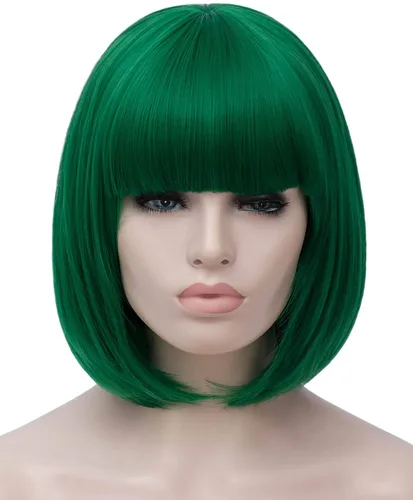Vista 11 de Peluca de pelo corto Bob con flequillo recto sintético peluca natural como pelo real 12 pulgadas Natural Fashion Synthetic Wig, Cute Colored Wigs