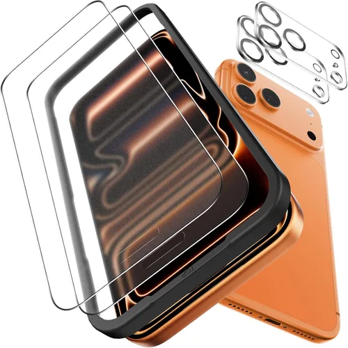 Vista 9 de OMOTON Protector de pantalla y protector de lente de cámara para iPhone 13 con ayuda de instalación de marco