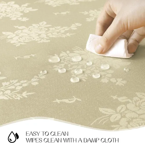 Vista 3 de Romanstile Mantel rectangular de jacquard, resistente al agua, elegante, con patrón floral de rosa damasco, mantel decorativo de poliéster lavable