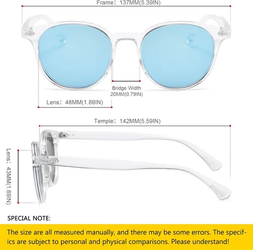 Vista 2 de SHEEN KELLY Gafas de sol polarizadas retro redondas con efecto espejo para hombres y mujeres, vintage de los años 90, círculos clásicos ovalados