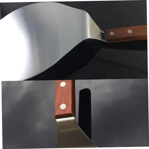 Vista 3 de Sartenes para pizza, Acero inoxidable Pizza Peel Mango de madera, Ronda Pastel Pizza Pala Cocina Hornear Herramienta