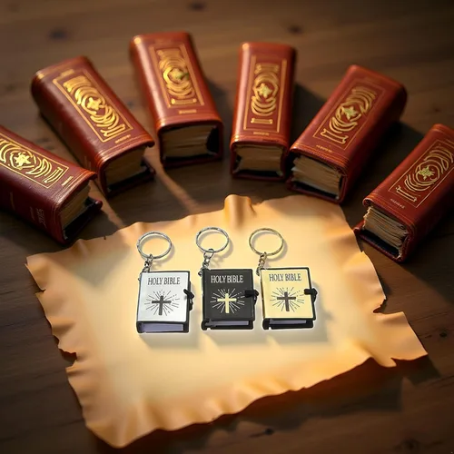 Vista 6 de 3 llaveros de la Biblia, llaveros de la Biblia real en miniatura, llaveros para colgar en el bolso, regalo de Navidad, recuerdos religiosos, negro