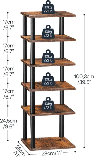 Vista 3 de HOOBRO Zapatero vertical, estante estrecho de 6 niveles, organizador de almacenamiento de zapatos para espacios pequeños, 11 pulgadas de largo x 11