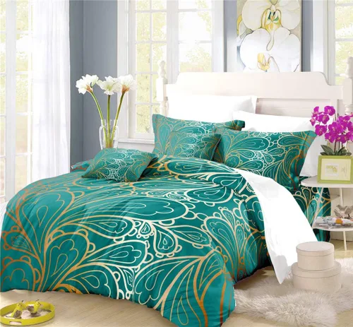 Vista 11 de REALIN Juego de funda de edredón de pavo real, ropa de cama colorida Phnom Penh, juego de ropa de cama azul real noble de 2/3/4 piezas, fundas