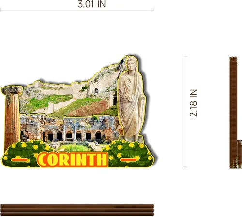 Vista 3 de Corinth Grecia - Imán de madera 3D para nevera, recuerdos coleccionables, decoración hecha a mano, manualidades 3
