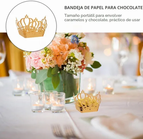 Vista 3 de Bandeja de chocolate para coronas de boda, mini platos de papel, tazas para hornear, forros para cupcakes, forros de chocolate de caramelo