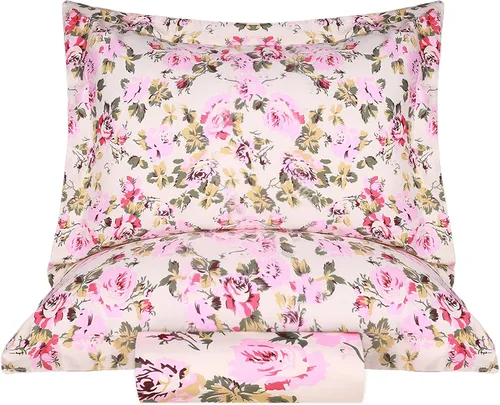 Vista 2 de Superior Juego de funda de edredón de algodón de 300 hilos con fundas de almohada, duradero y transpirable, lavable a máquina, ropa de cama floral