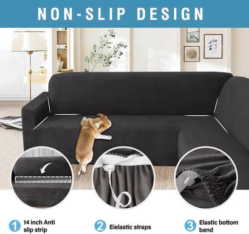 Vista 107 de HDCAXKJ Fundas de sofá seccional de esquina de terciopelo elástico en forma de L, juego de fundas deslizantes suaves y gruesas en forma de U