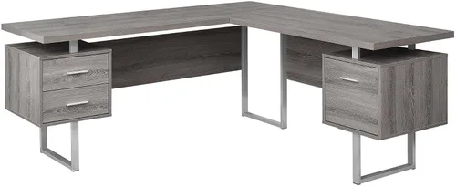 Vista 6 de Levan Home Escritorio esquinero para computadora en forma de L en cemento blanco y gris