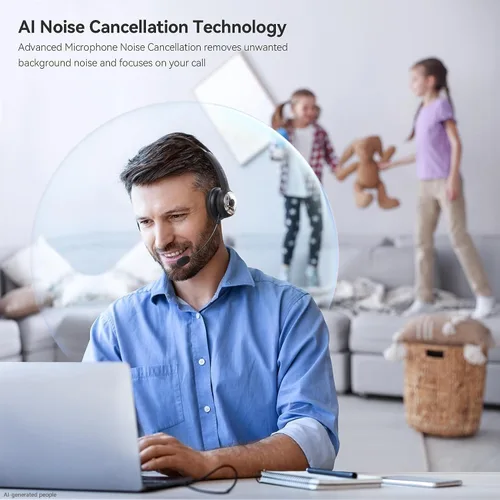 Vista 8 de LEVN Auriculares Bluetooth 5.0, auriculares inalámbricos con micrófono (cancelación de ruido AI), auriculares Bluetooth de 35 horas con dongle USB