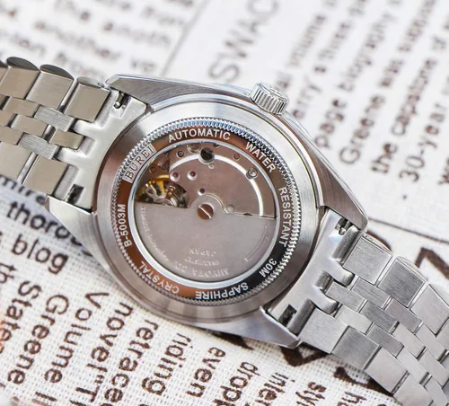 Vista 3 de BUREI Reloj automático de lujo para hombre, resistente al agua, reloj mecánico, correa ajustable de dos tonos de acero inoxidable