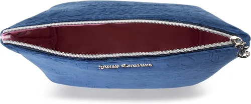 Vista 5 de Juicy Couture Bolsa de maquillaje azul organizador de cosméticos esenciales de viaje con cremallera superior cuña terciopelo corazón corona