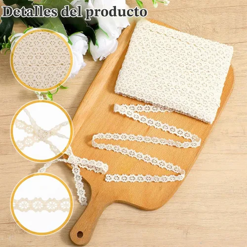 Vista 3 de 20 yardas de encaje para coser, encaje de algodón beige, adornos de cordones para coser, adornos de cinta de algodón para manualidades, envoltura