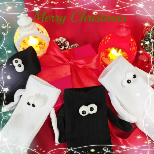Vista 3 de Calcetines para parejas tomados de la mano, calcetines unisex novedosos con succión magnética 3D para parejas, divertidos calcetines de mano de tubo