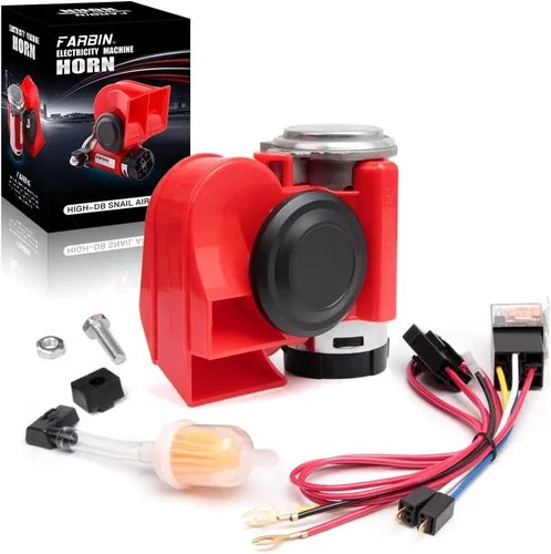 Vista 7 de FARBIN Bocina de aire para bocina de tren de coche para camiones, kit de bocina de coche ruidosa con botón Compact, blue, 12V 150dB loud, with