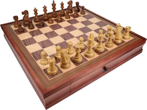 Vista 8 de WE Games Gran juego de ajedrez inglés tallado a mano con cajones, tamaño torneo, madera de alcanfor - 19 pulgadas.