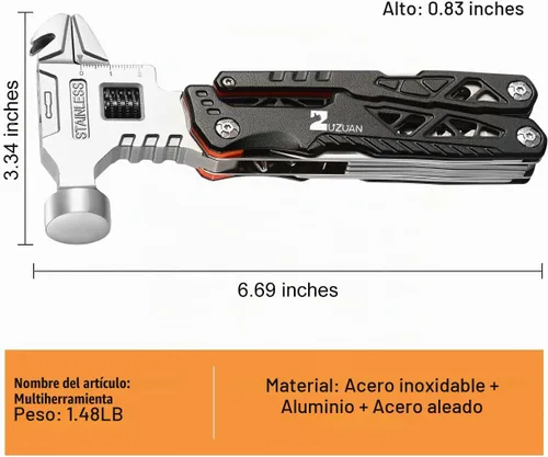 Vista 7 de 18 en 1 Multiherramienta, Negra, Alicates Multiherramienta Profesionales de Acero Inoxidable con Cuchillas de Aleación de Acero Reemplazables