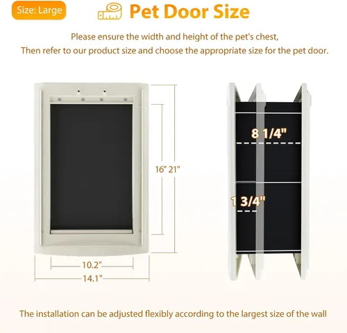 Vista 2 de mestyl Puerta para perro para pared, puerta de mascotas, puerta para perro con túnel ajustable, doble solapas magnéticas y paneles de bloqueo