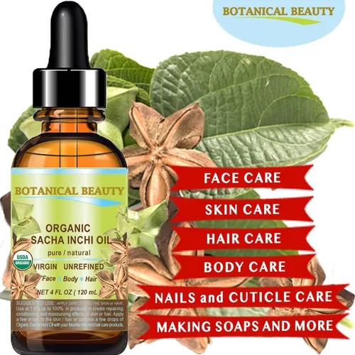Vista 4 de Botanical Beauty Aceite orgánico de sacha inchi, 100% natural, puro, sin diluir, virgen, sin refinar, prensado en frío, aceite orgánico certificado