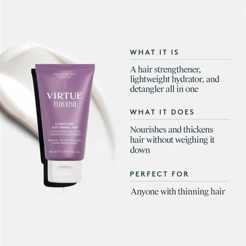 Vista 3 de VIRTUE Acondicionador Flourish para cabello fino o adelgazante, producto de crecimiento del cabello sin sulfato, desenreda y espesa, seguro