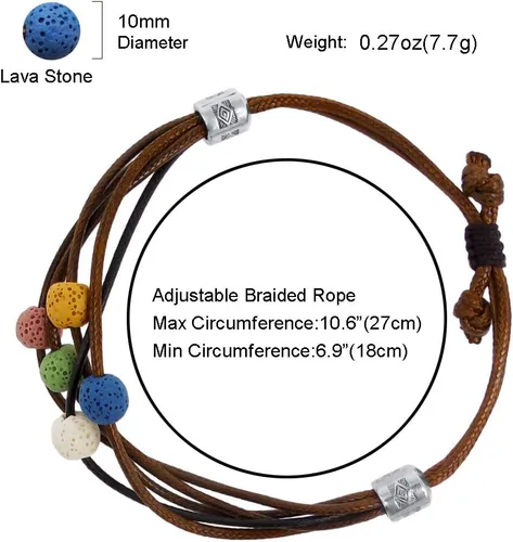 Vista 2 de Pulseras de aceite esencial, cuentas de piedra de lava, cuerda trenzada de cuero, pulseras para hombres y mujeres, 1 unidad (S5), Piedra
