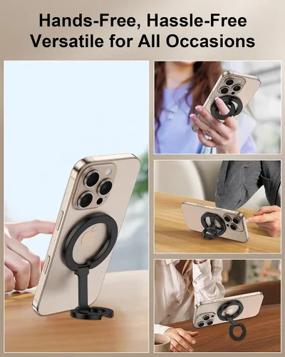 Vista 5 de Soporte de agarre para teléfono MagSafe de doble cara con anillo magnético ajustable para dedo y soporte lateral en bucle para iPhone 17/16 Pro