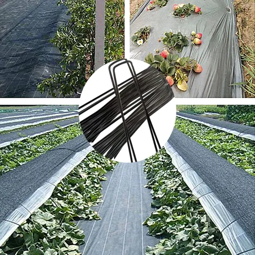 Vista 3 de Paquete de 25 grapas para paisajismo galvanizadas negras de 4 pulgadas, calibre 11, estacas de jardín, clavijas antioxidantes, estacas de tierra