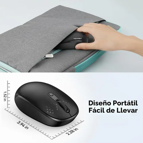 Vista 3 de Tecknet Mouse inalámbrico, mouse silencioso de 2.4 GHz con receptor USB, 4 botones, portátil, inalámbrico, para Chromebook, laptop, computadora Negro