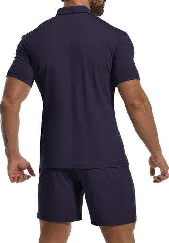 Vista 3 de YTD Conjunto de camisa polo y pantalones cortos de manga corta para hombre, conjunto de dos piezas de verano con cremallera, conjunto deportivo