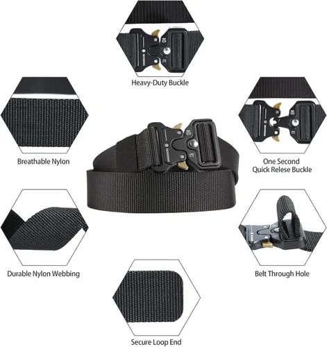 Vista 2 de KingMoore - Cinturón táctico para hombre, resistente, ajustable, estilo militar, de nailon con hebilla de metal