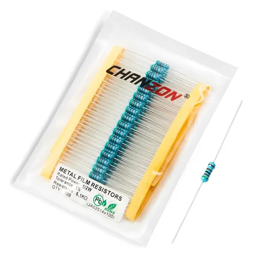 Vista 13 de Chanzon 100pcs 1/2W (0.5W) 1 Ω ohmios Resistencia fija de película metálica 0.01 ±1% Tolerancia 1R MF Orificio pasante Resistencias limitadoras