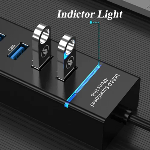 Vista 4 de Paquete de 2 concentradores USB de 7 puertos, adaptador USB de múltiples puertos con luz indicadora, estación de acoplamiento de transmisión