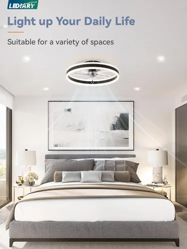 Vista 6 de LEDIARY Ventiladores de techo de perfil bajo con luces, ventilador de techo moderno de montaje al ras y control remoto, ventiladores de techo LED