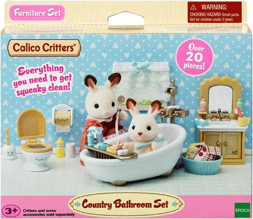 Vista 6 de Calico Critters - Lote de muebles de baño rústicos de juguete para casa de muñecas y accesorios para edades de 3+